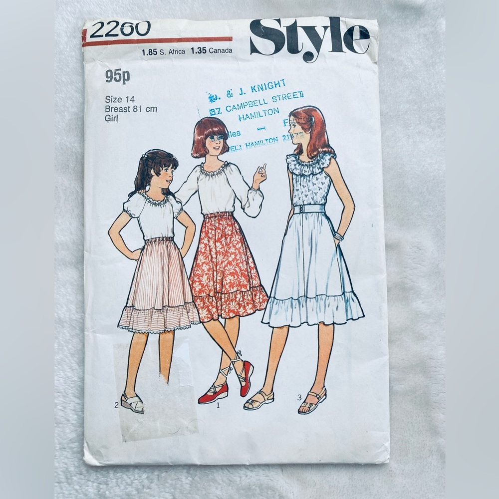 3/$15 Style 2260 70’s SEWING PATTERN SKIRT FLARED & TOPS WITH FRILLS CHI…